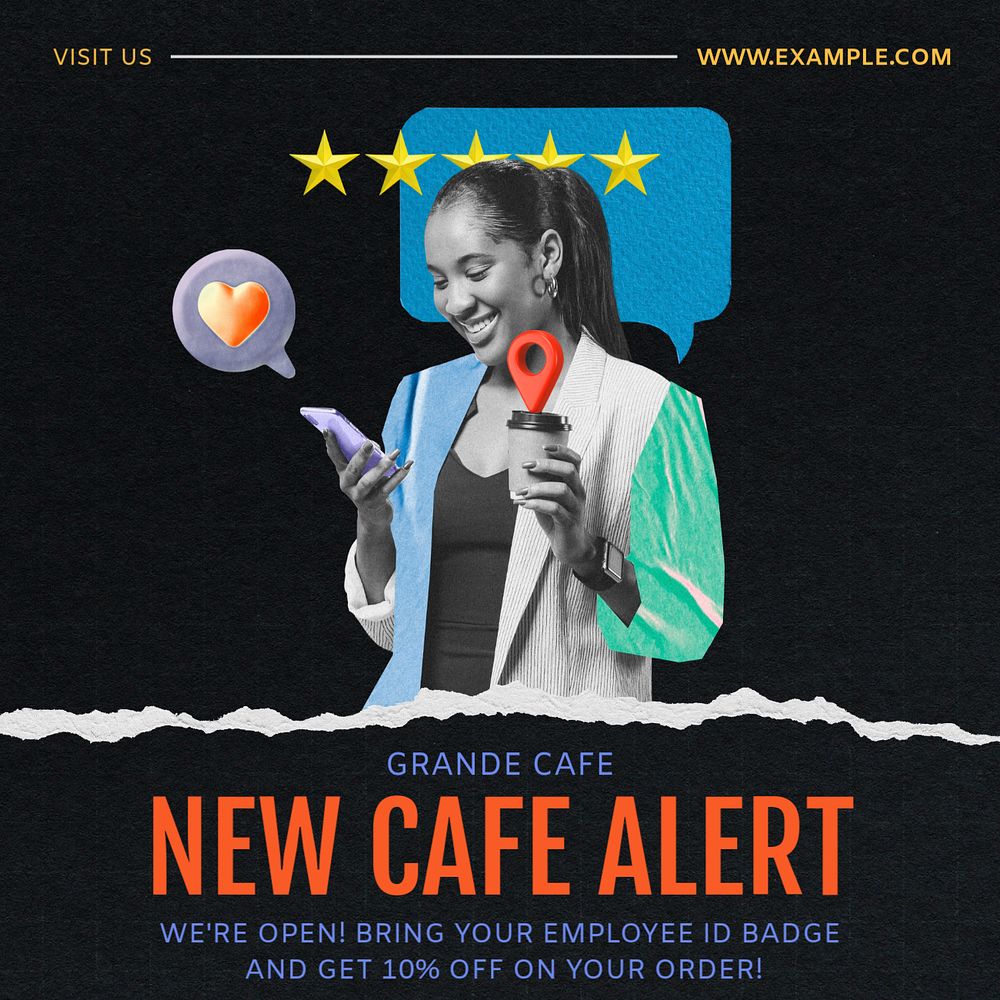 New cafe Instagram post template, editable social media ad