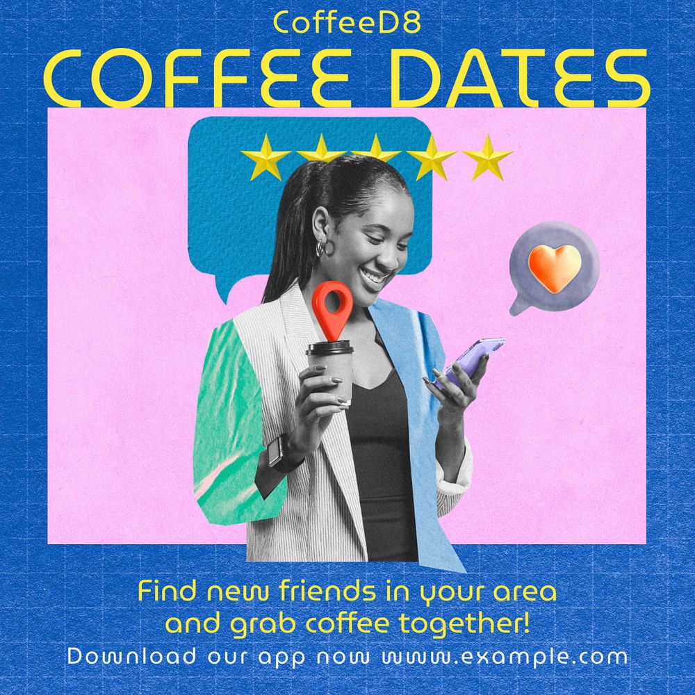 Coffee dates Instagram post template, editable social media ad