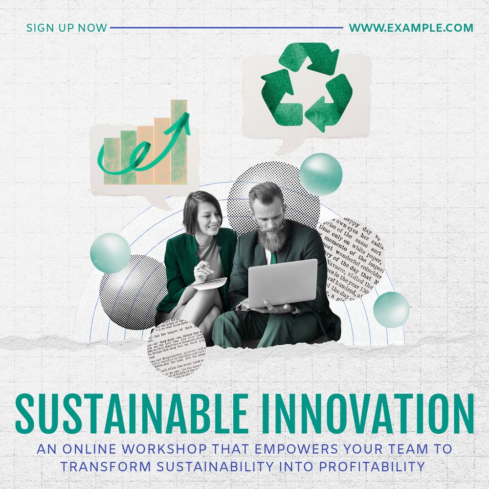 Sustainable innovation workshop Instagram post template, editable social media ad