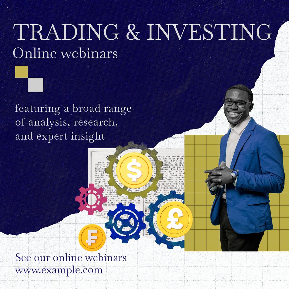 Trading webinars Instagram post template, editable social media ad