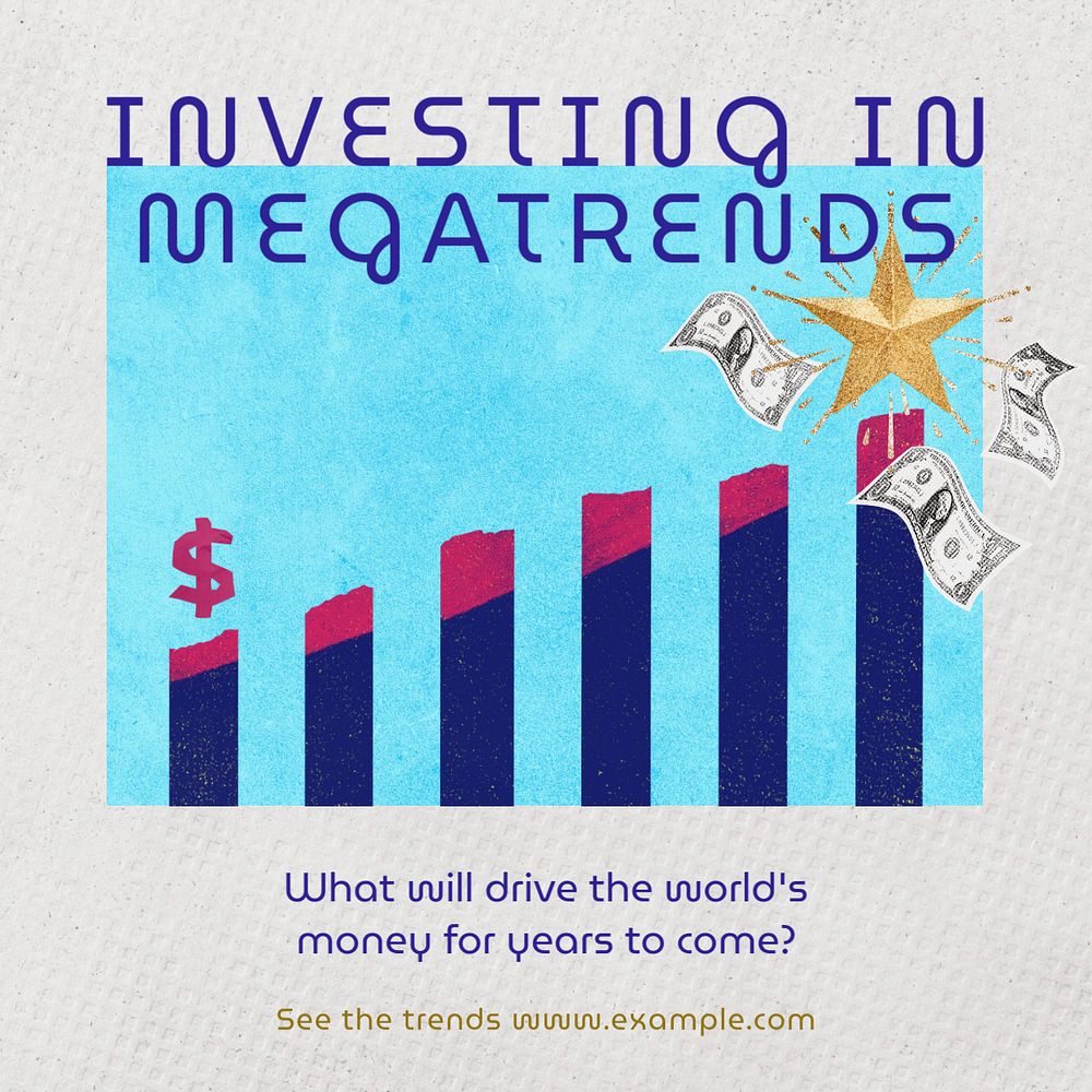 Investing in megatrends Instagram post template, editable social media ad