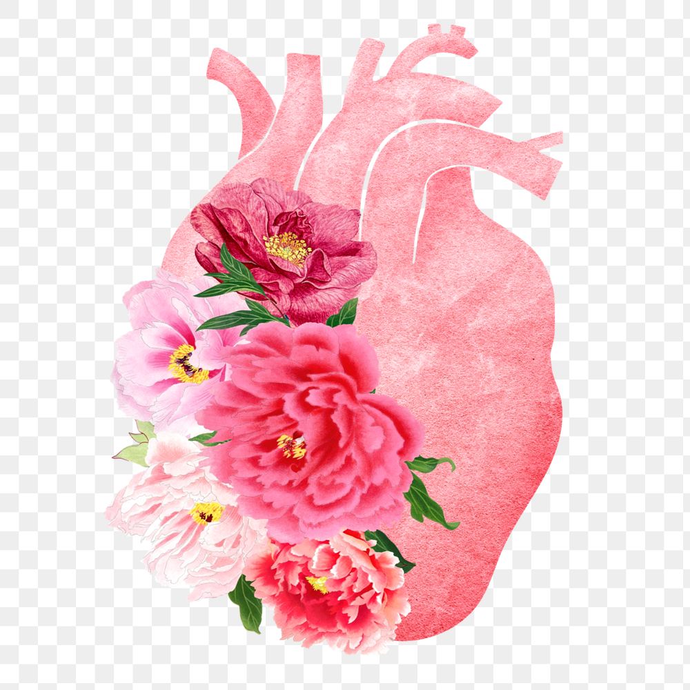 Floral human heart element, editable surreal collage design