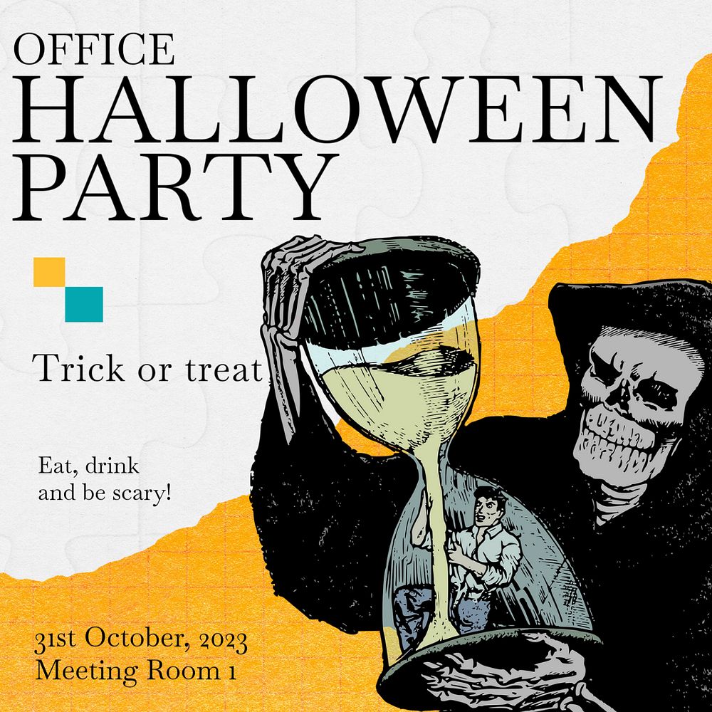 Halloween party invitation Instagram post template, editable social media ad