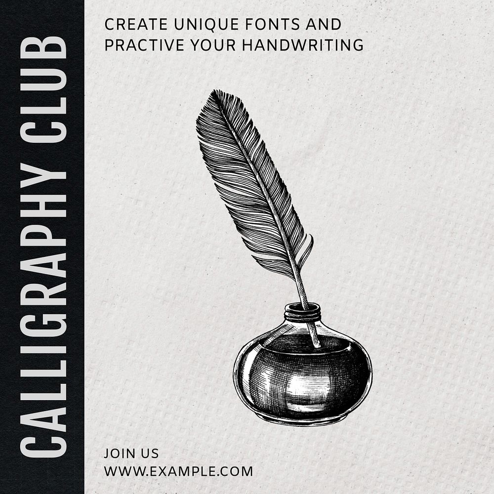 Calligraphy club Instagram post template, editable social media ad