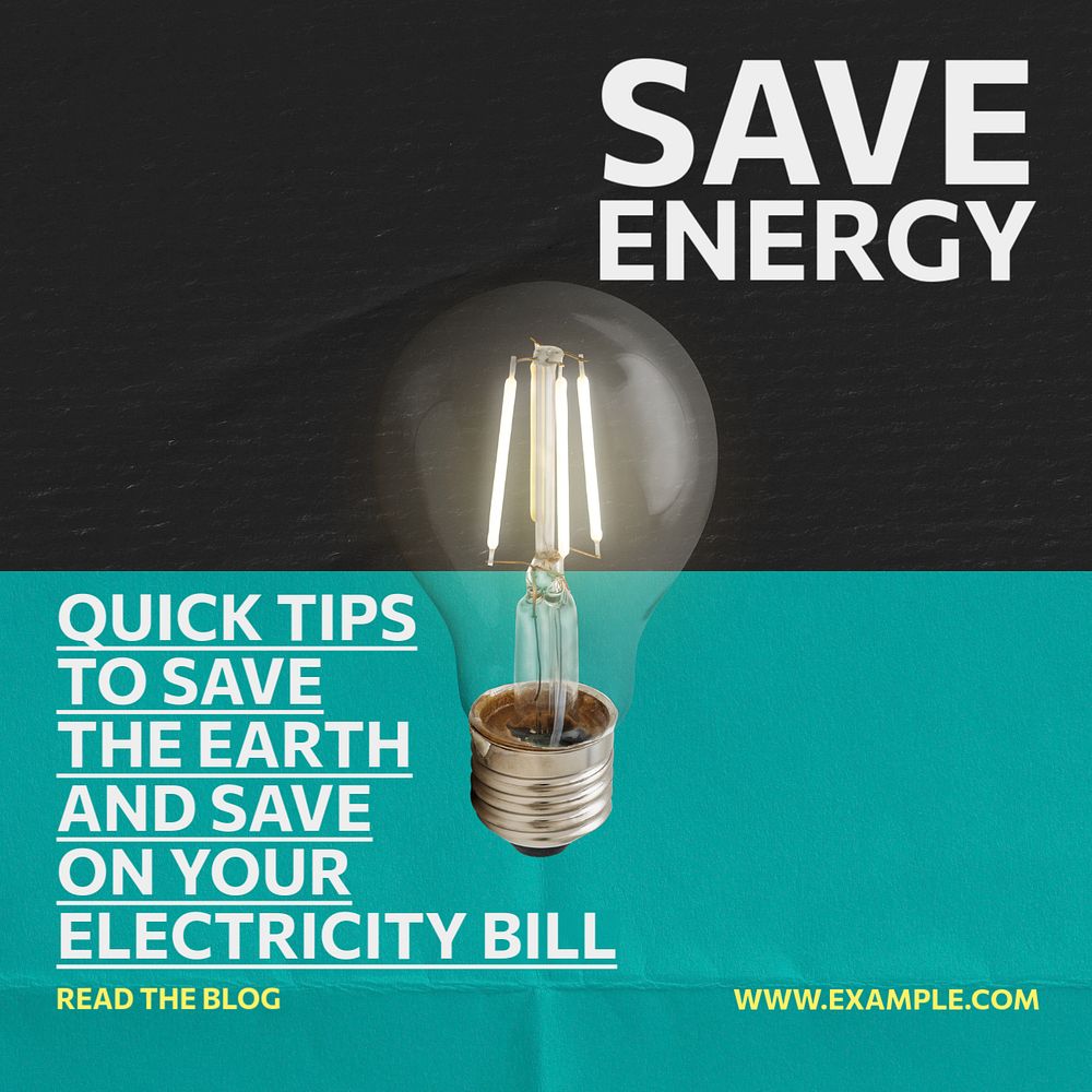 Save energy Instagram post template, editable social media ad