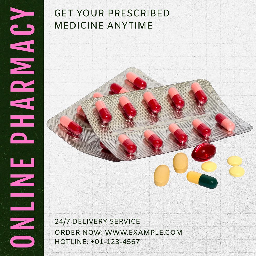 Online pharmacy Instagram post template, editable social media ad