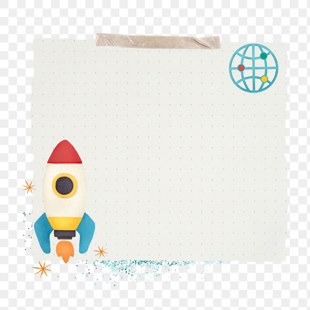 Editable space rocket note paper element, technology collage design