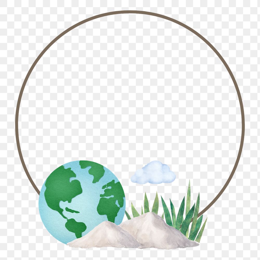 Environment globe round frame element, editable nature collage design