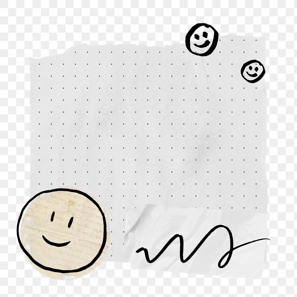 Torn dotted note paper element, editable emoticon doodle design