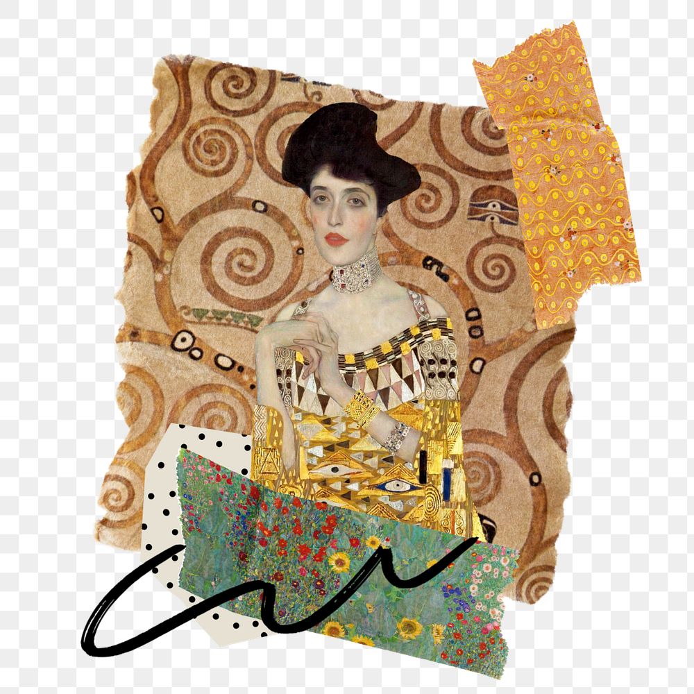 Gustav Klimt's famous painting collage element, editable Portrait of Adele Bloch-Bauer I design, remixed by rawpixel