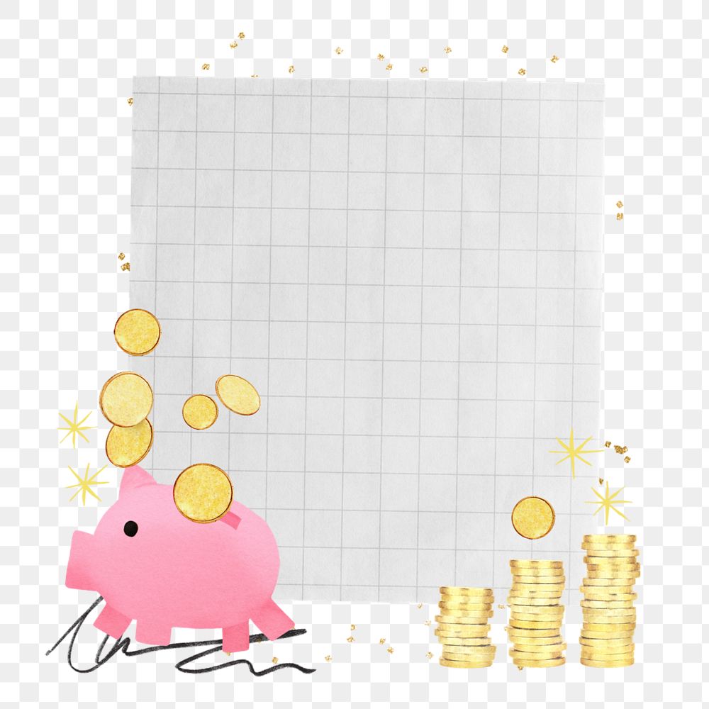 Piggy bank note paper element, editable finance collage design