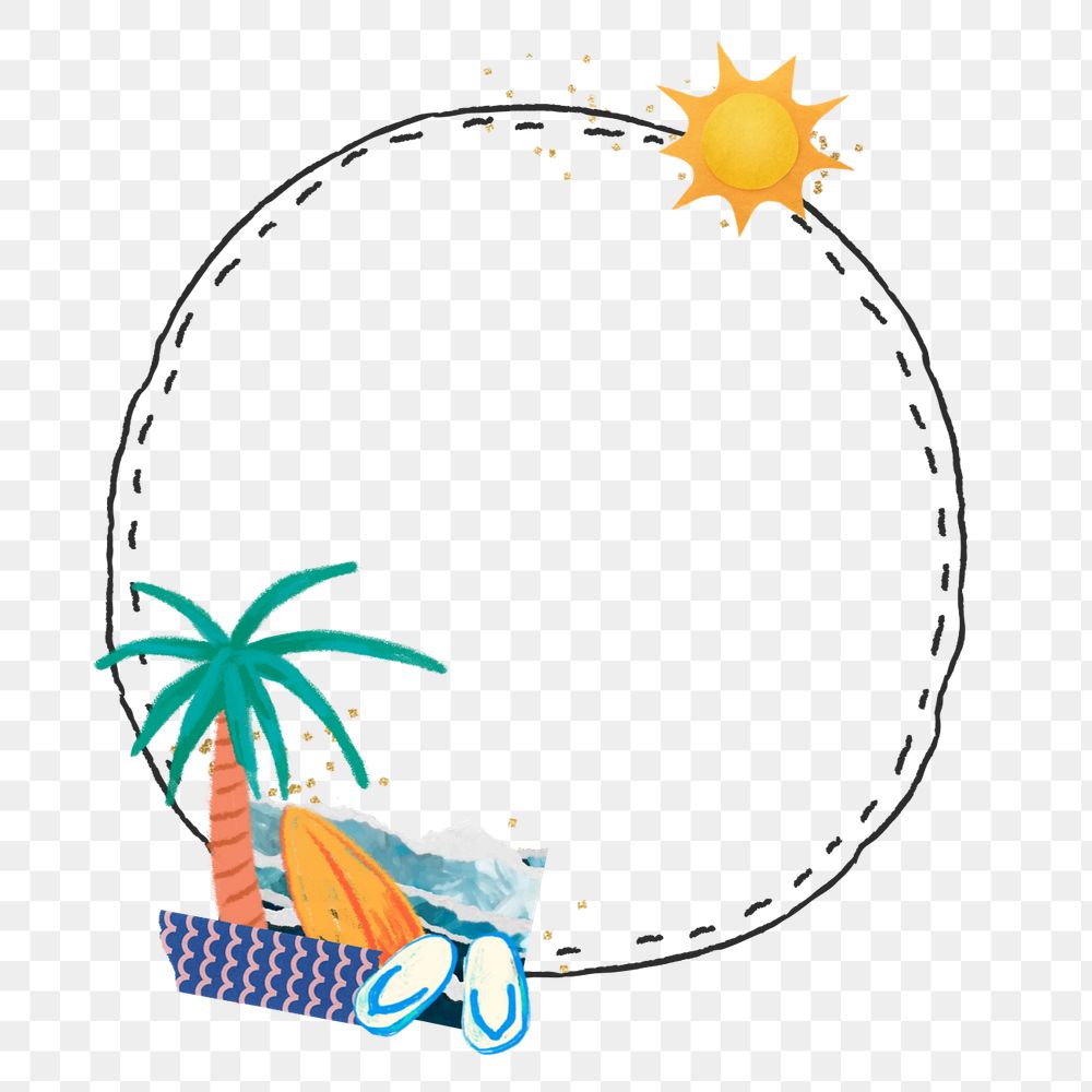 Summer round frame element, editable tropical palm tree collage design