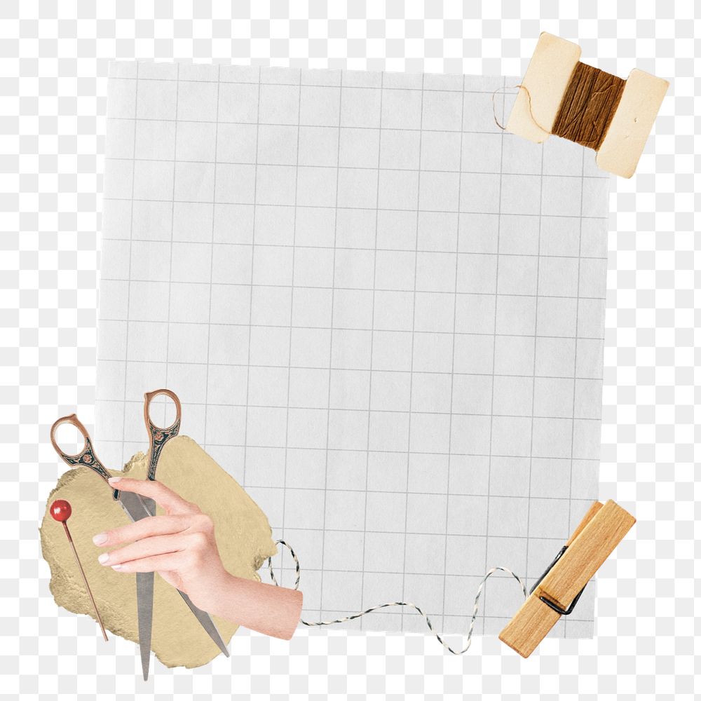 Grid notepaper element, editable sewing hobby remix design