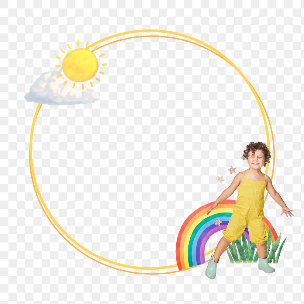 Kid round frame element, editable Summer design