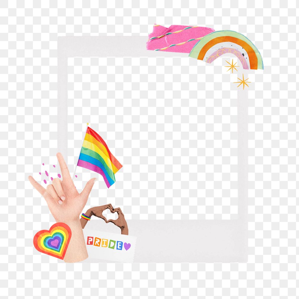 Editable instant picture frame sticker, LGBTQ+ pride collage element remix design