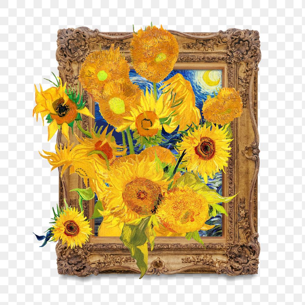 Editable Sunflowers gold frame element, Van Gogh's famous painting, remixed by rawpixel