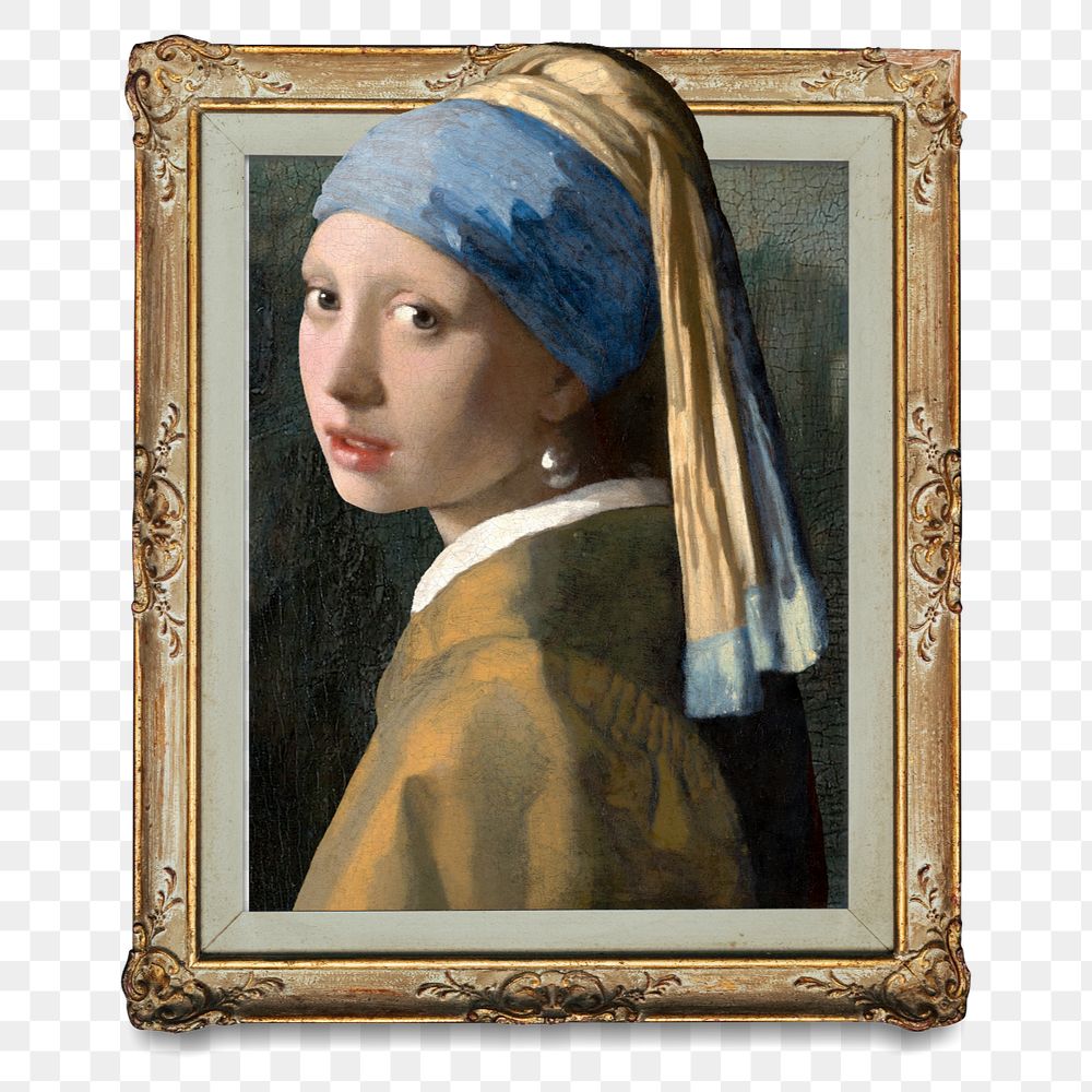 Vermeer pearl earring picture frame sticker, famous artwork remixed by rawpixel.