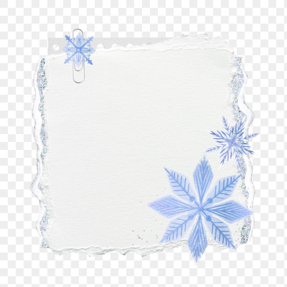 Ripped paper snowflake element, editable winter collage design