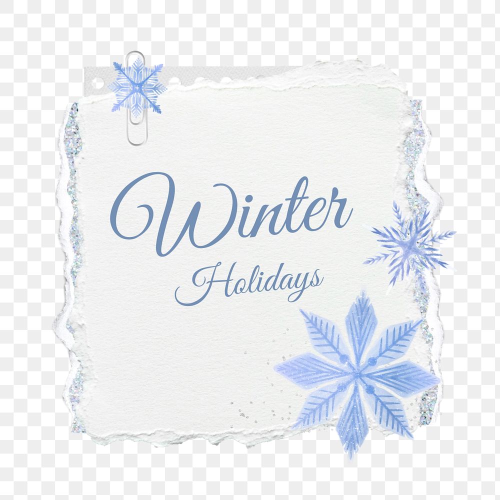 Winter Holiday words element, editable snowflakes notepaper collage design