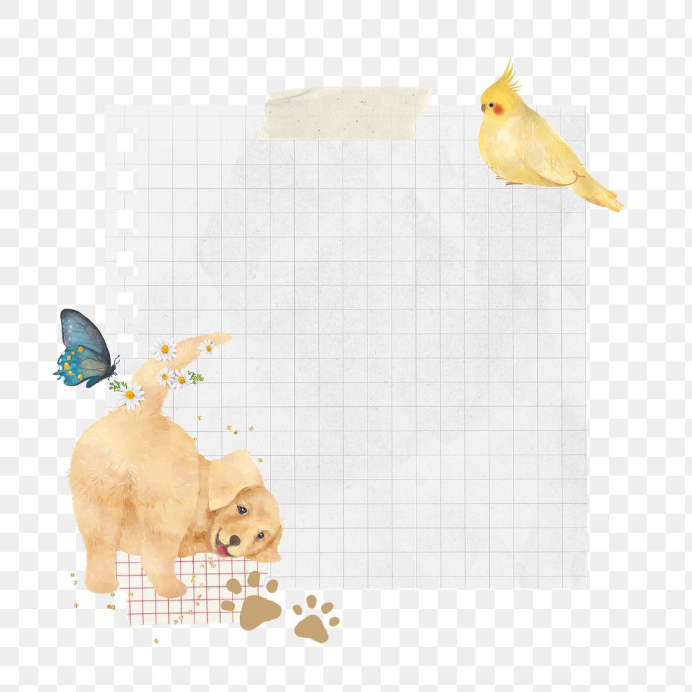 Grid note paper element, editable Golden Retriever dog collage design