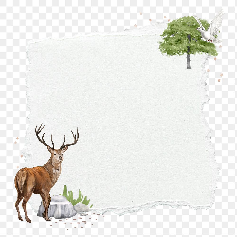 Environment ripped paper element, editable deer design 