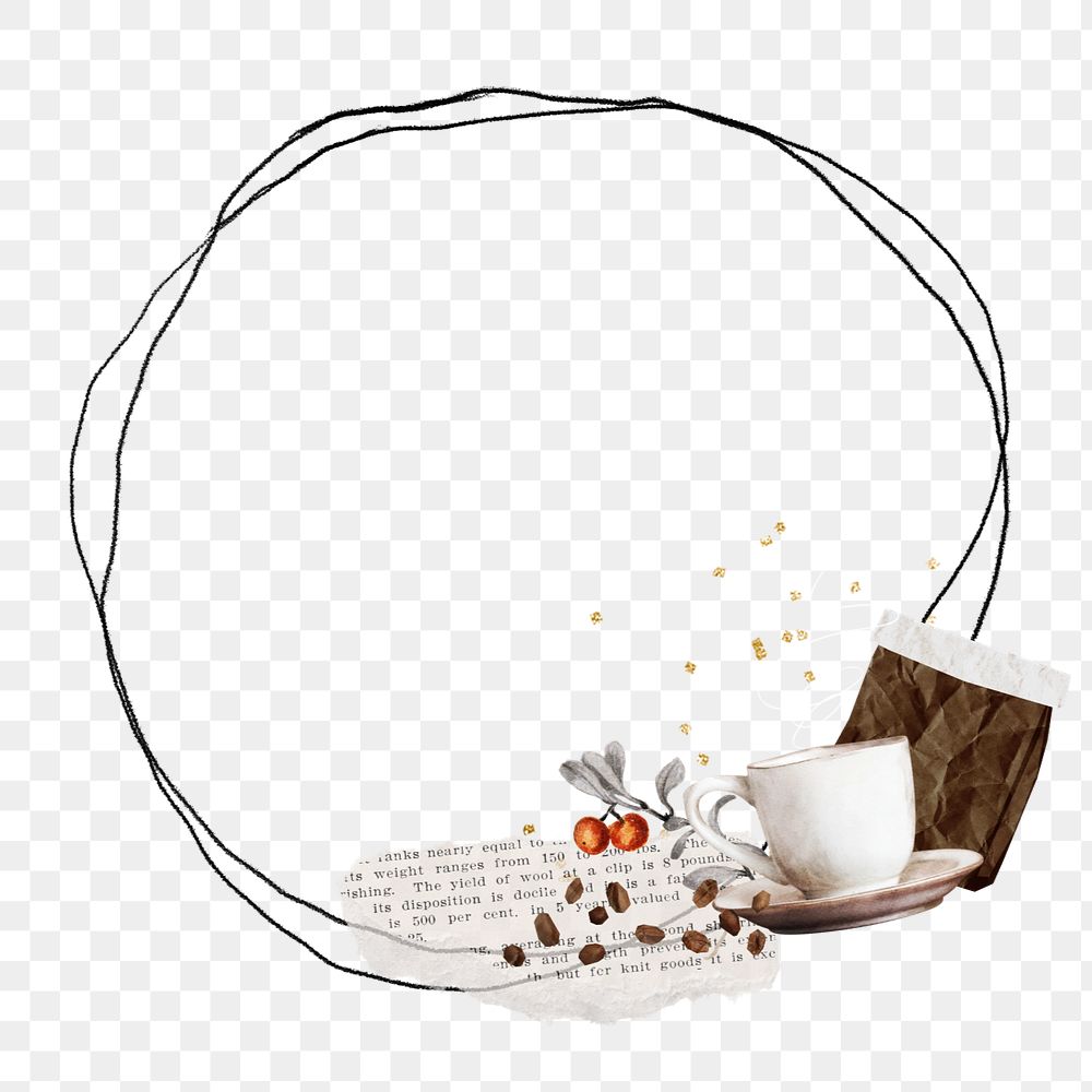 Coffee aesthetic round frame element, editable doodle design