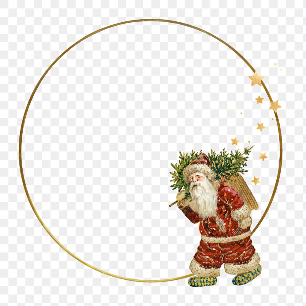 Santa Claus frame, gold circle shape, editable design