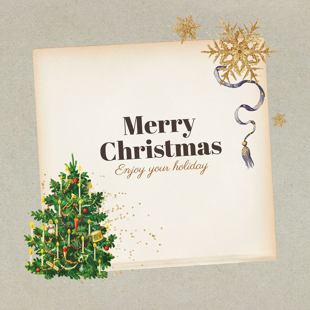 Merry Christmas sticker, editable festive greeting paper collage