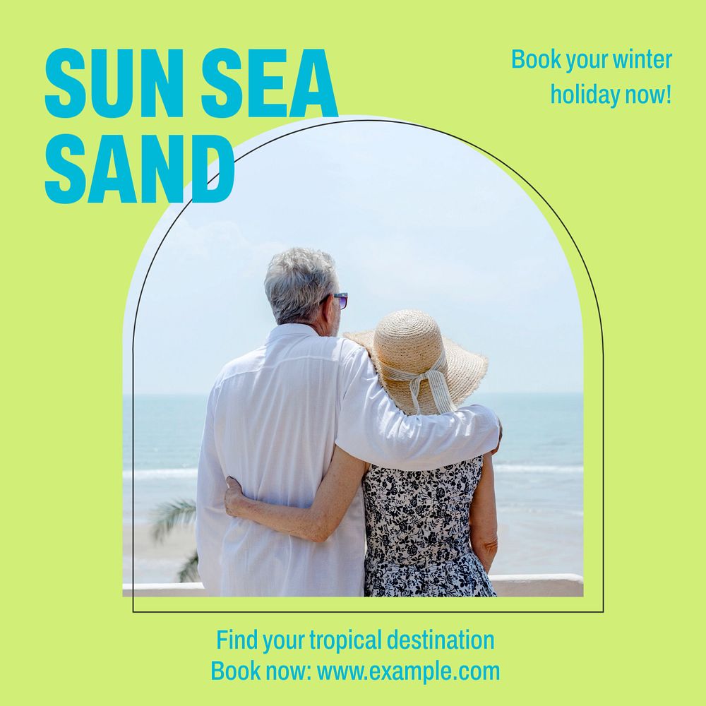 Sea, sun, sand Instagram post template, editable social media ad