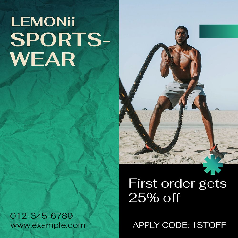 Sportswear sale Instagram post template, editable social media ad