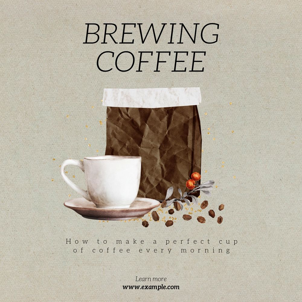 Brewing coffee Instagram post template, editable design