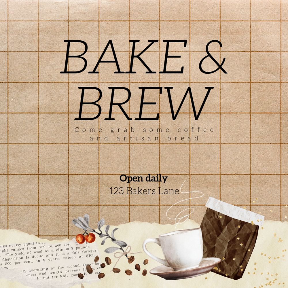 Bakery aesthetic Instagram post template, editable design