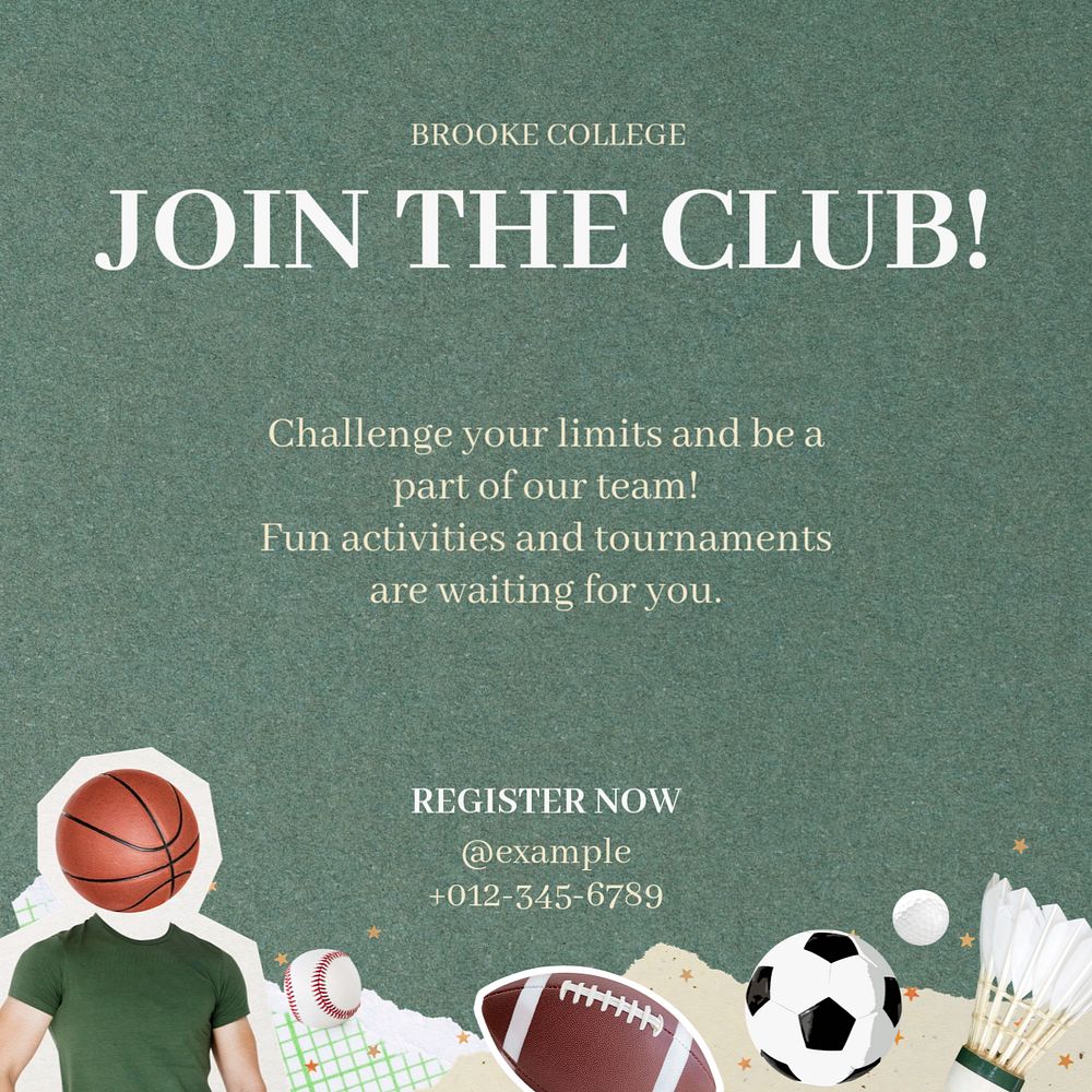 Sports club Instagram post template, editable design