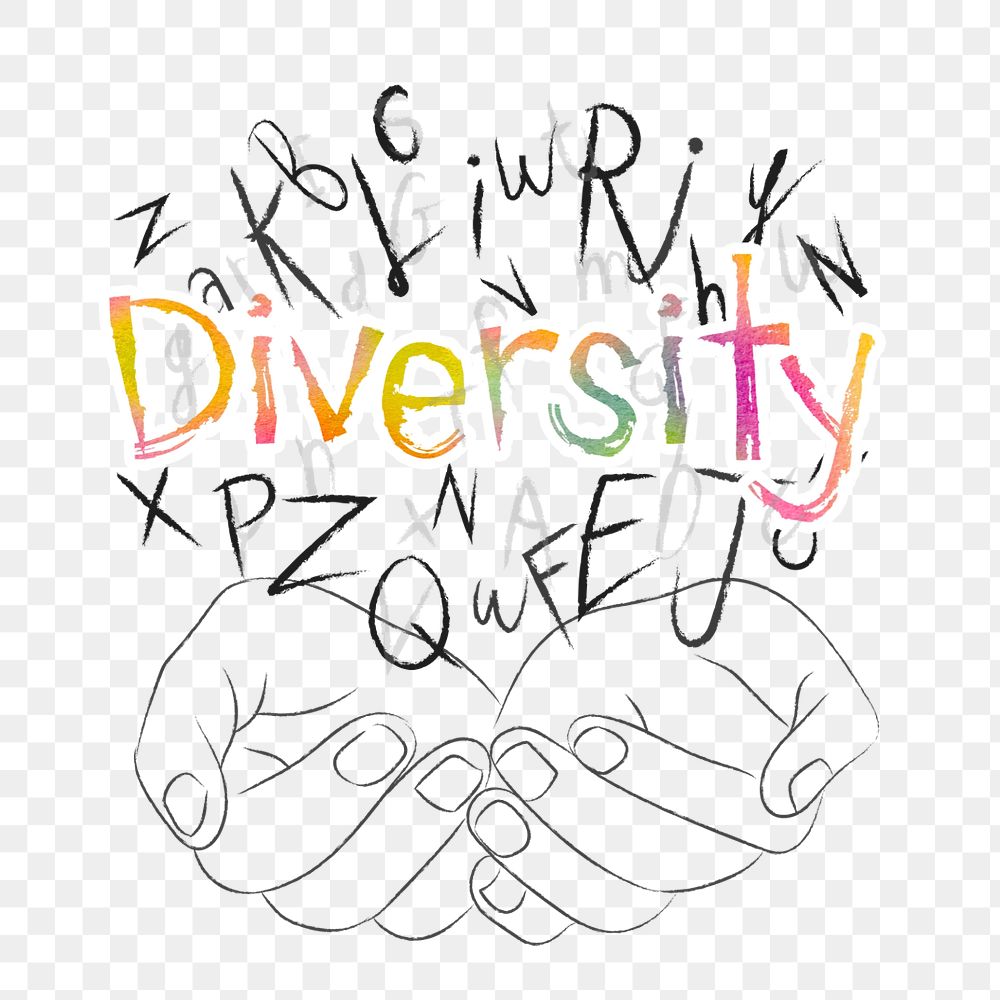 Diversity word sticker, editable typography, hands cupping alphabet letters