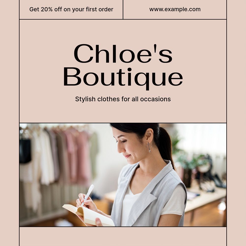 Chloe's boutique, fashion Instagram post template, editable social media ad