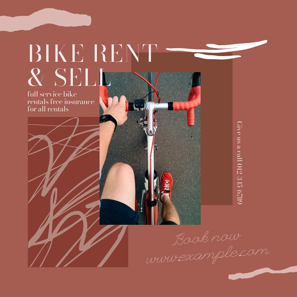 Bike rental Instagram post template, editable social media ad