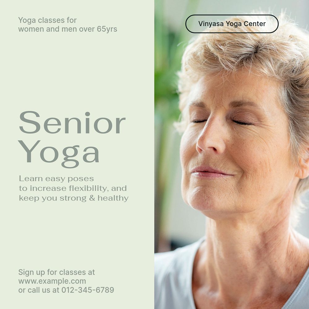 Senior yoga Instagram post template, editable social media ad