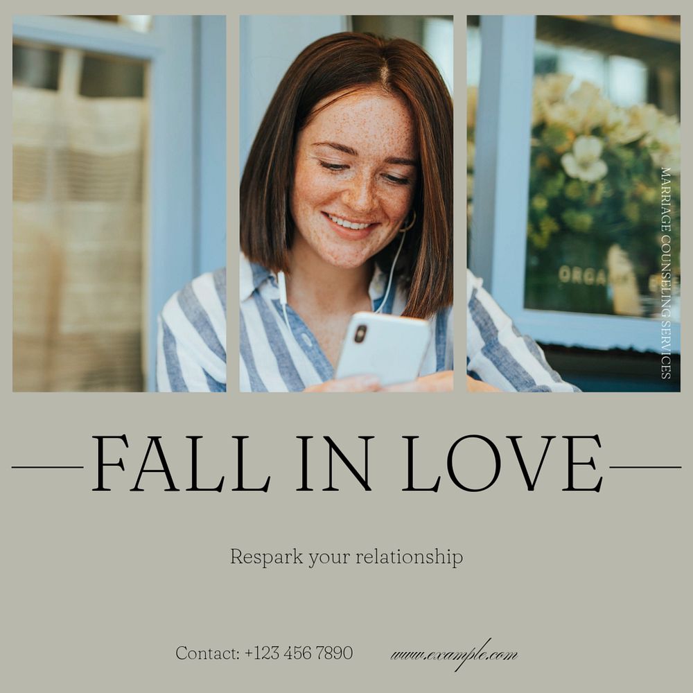 Fall in love Instagram post template, editable social media ad