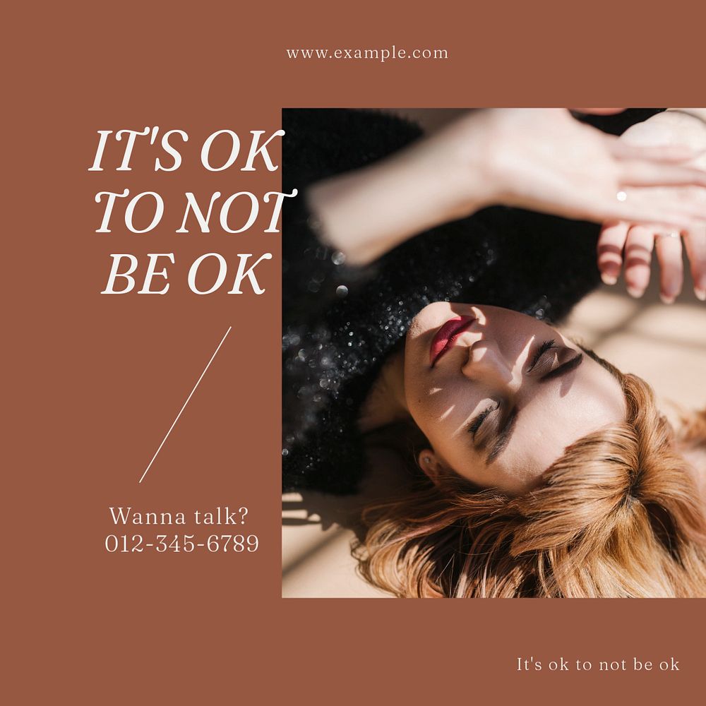 Mental health hotline Instagram post template, editable social media ad