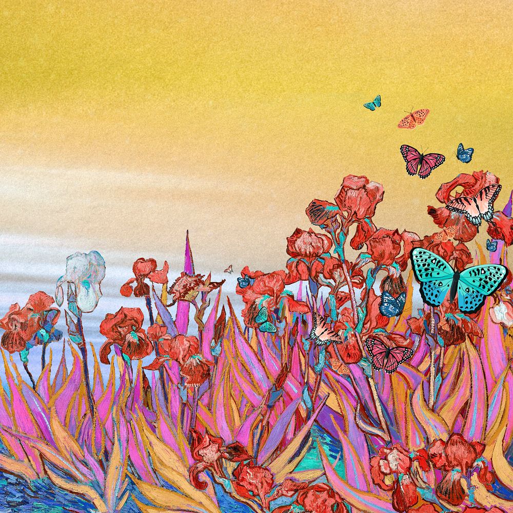 Van Gogh's Irises background, art remix. Remixed by rawpixel.