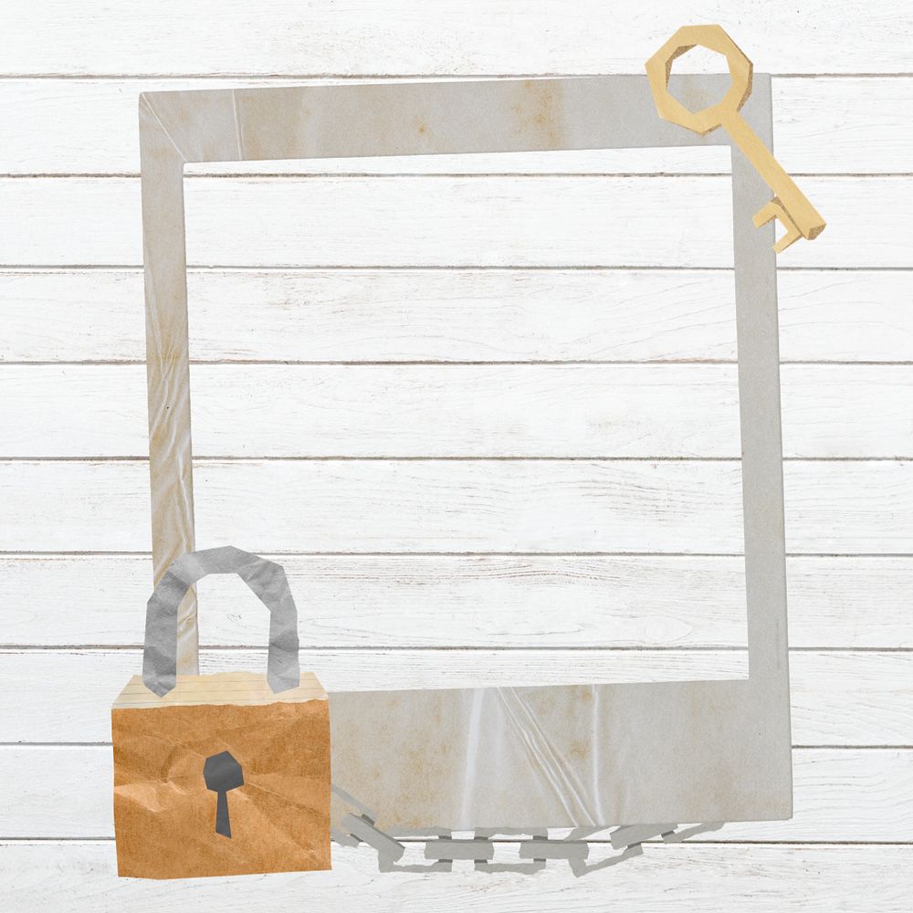 Lock and key instant film frame, creative remix, editable design