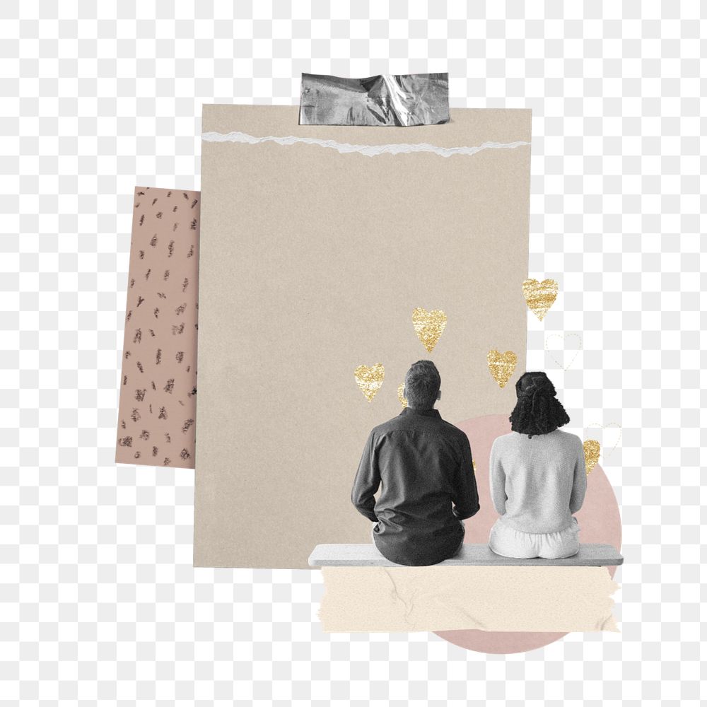 Couple aesthetic png paper, man and woman sitting collage art, editable design