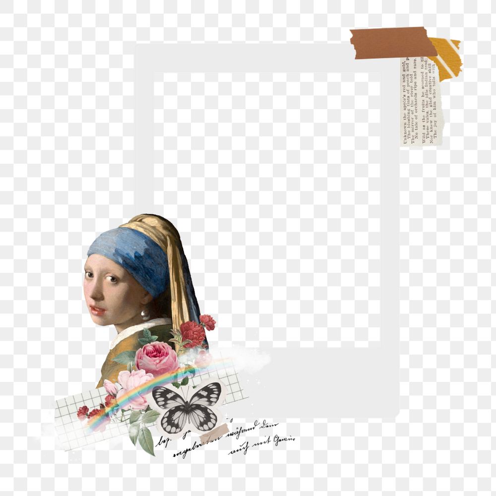 Vermeer pearl earring instant photo frame. Famous artwork remixed by rawpixel.