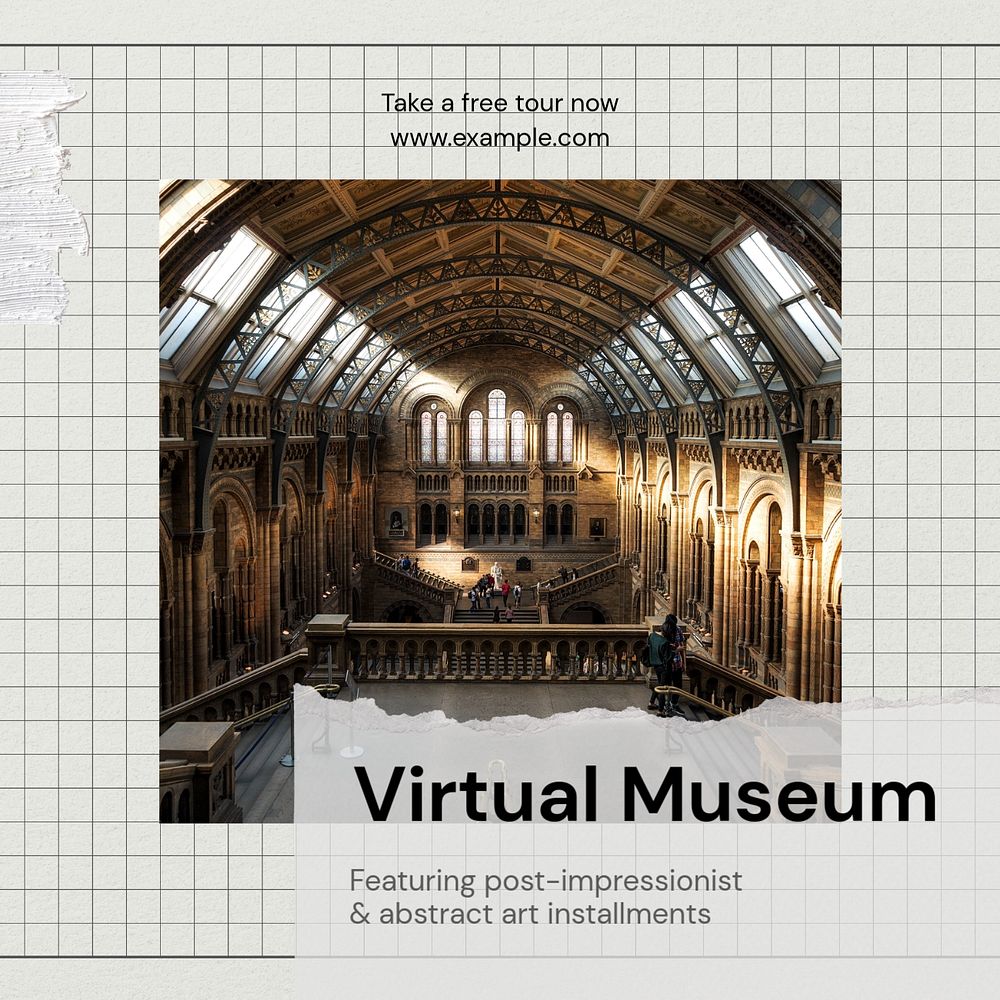 Virtual museum Instagram post template, editable text