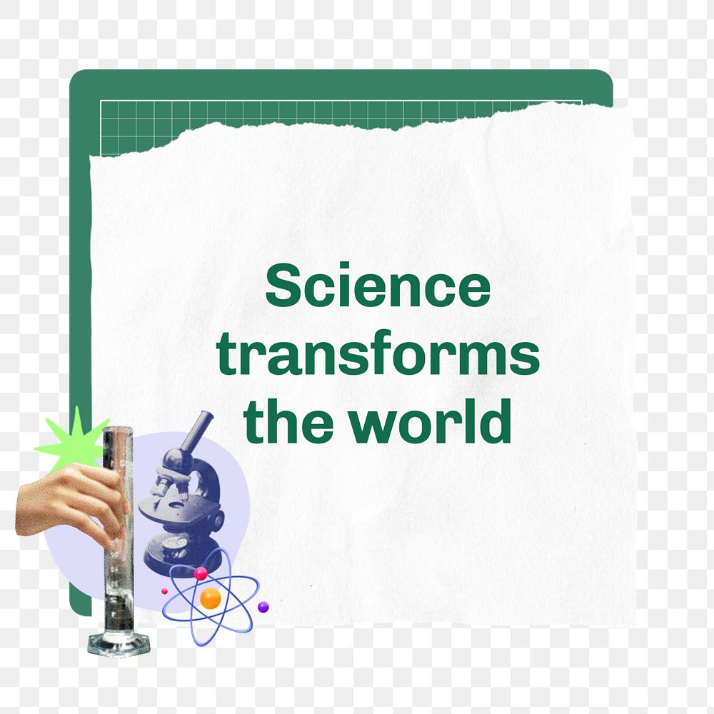 Science transforming the world png word, education collage art, editable design