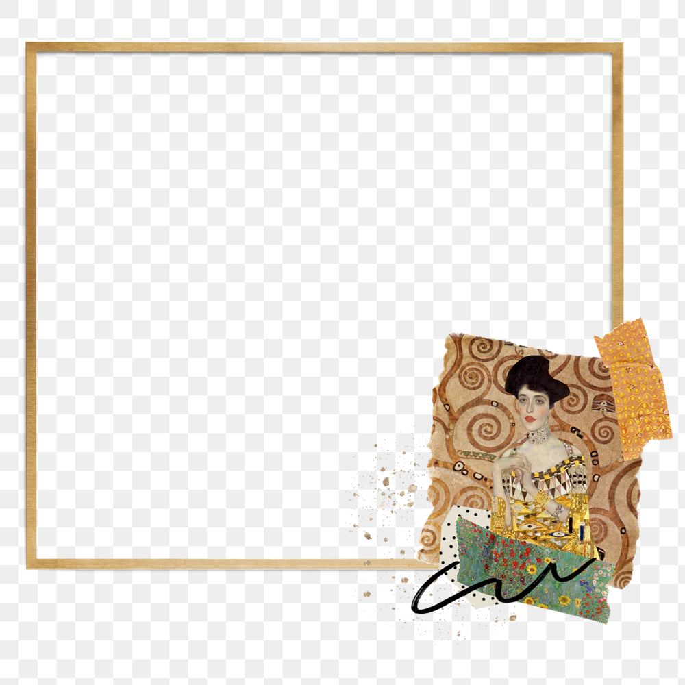 Gustav Klimt's gold frame element, editable Portrait of Adele Bloch-Bauer I collage design, remixed by rawpixel