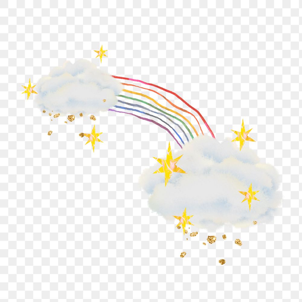 Sparkly rainbow clouds png sticker, editable design