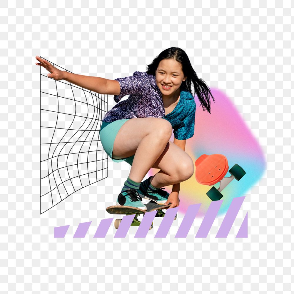 Skating girl png, creative hobby remix, editable design