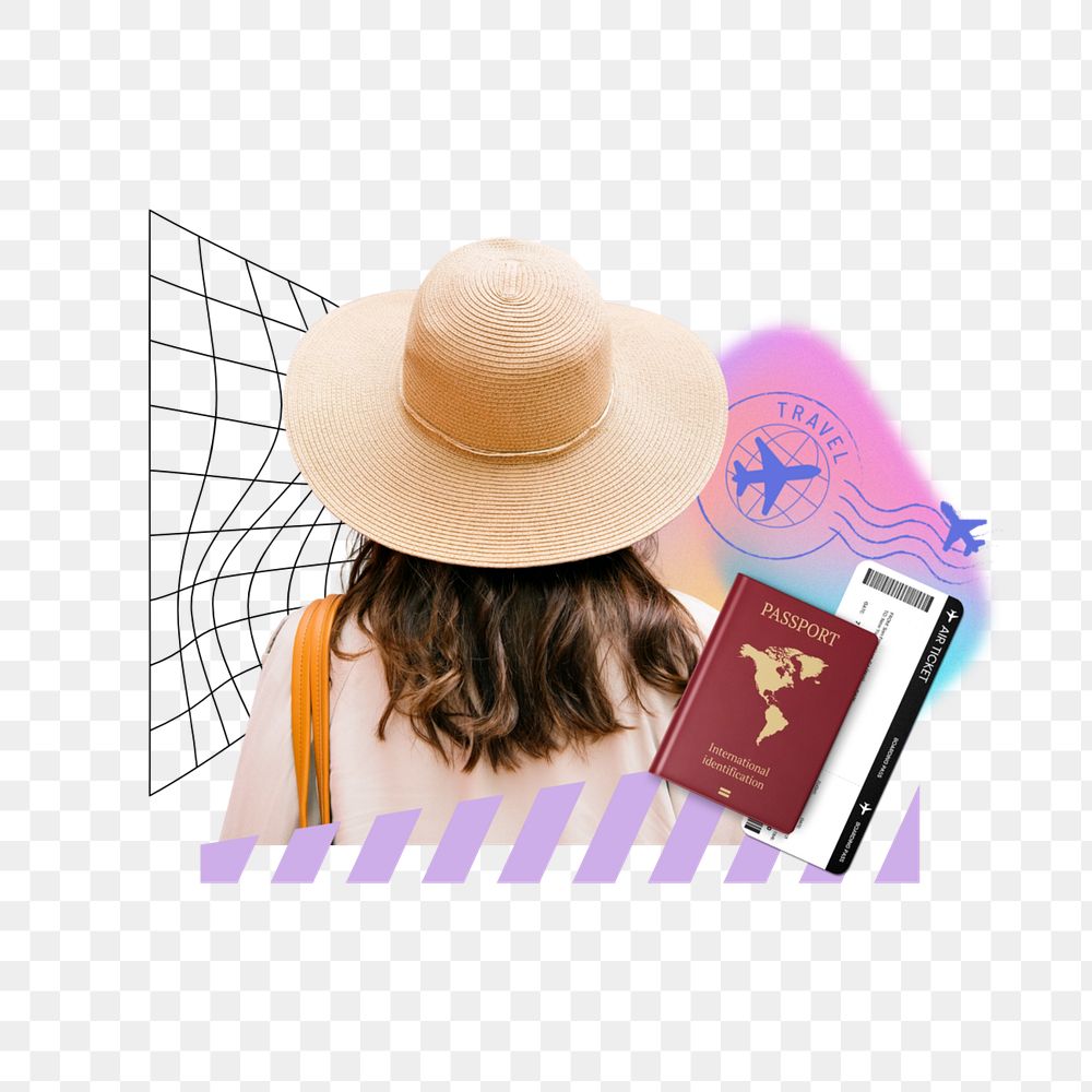 Woman with passport png, creative travel remix, editable design