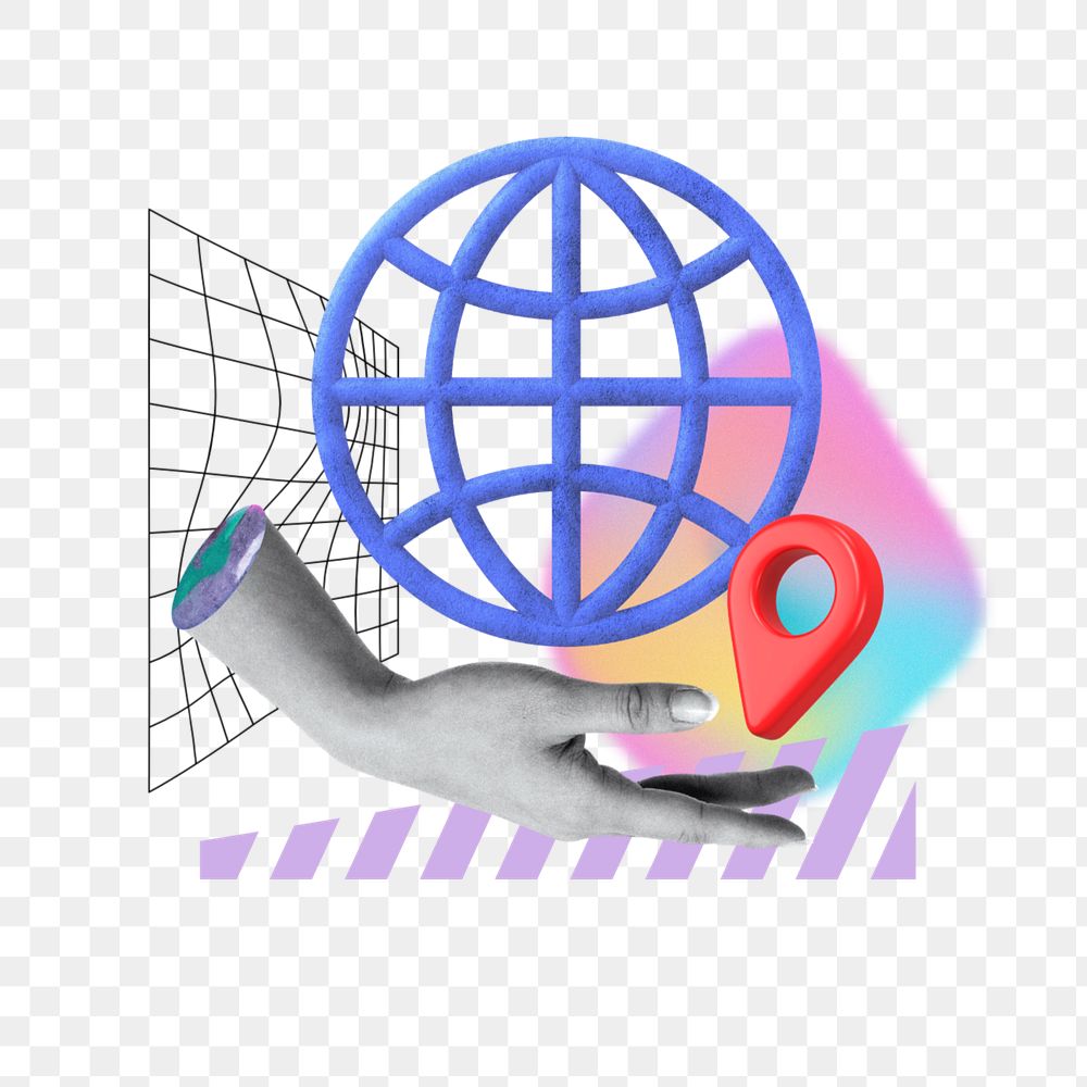 Hand presenting grid globe png, business communication remix, editable design